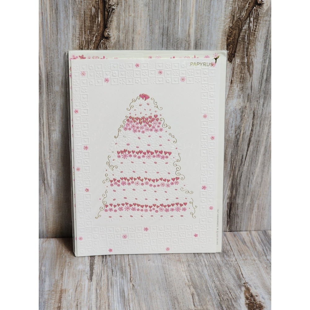 Papyrus RARE Turnowsky Wedding Cake Card‎ Foiled Gold Trim Layered Floral Hearts